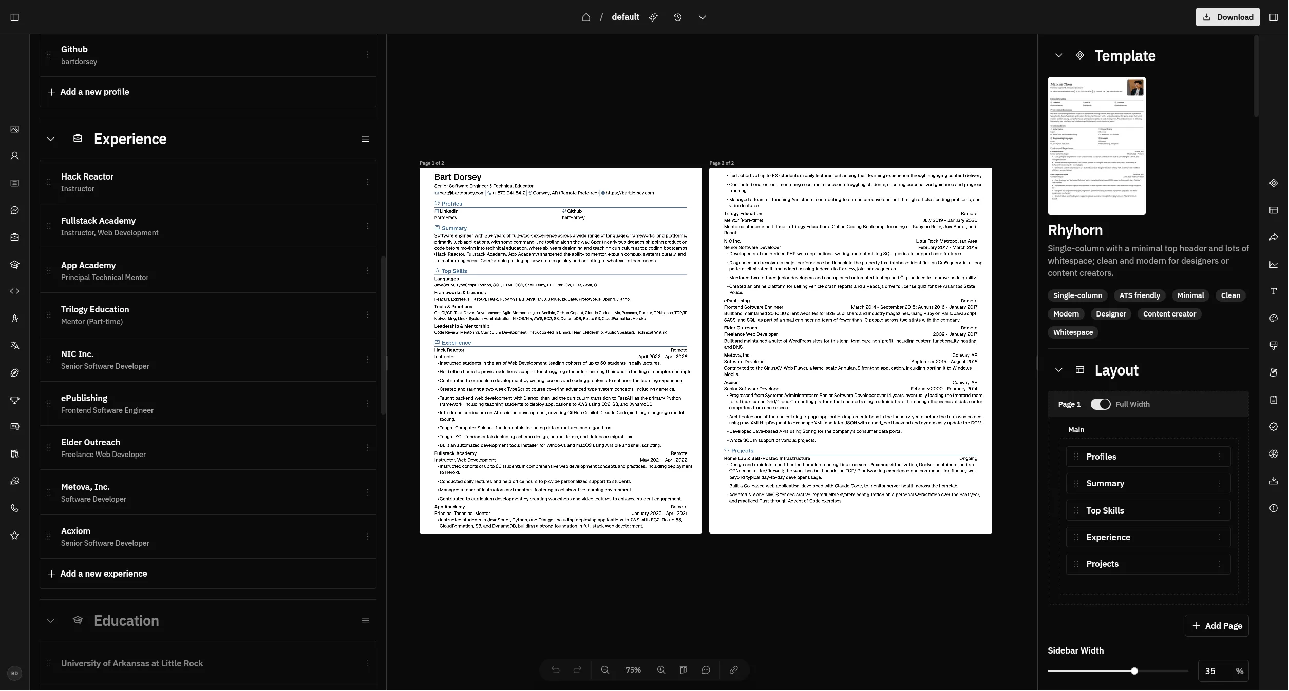 The Reactive Resume resume builder